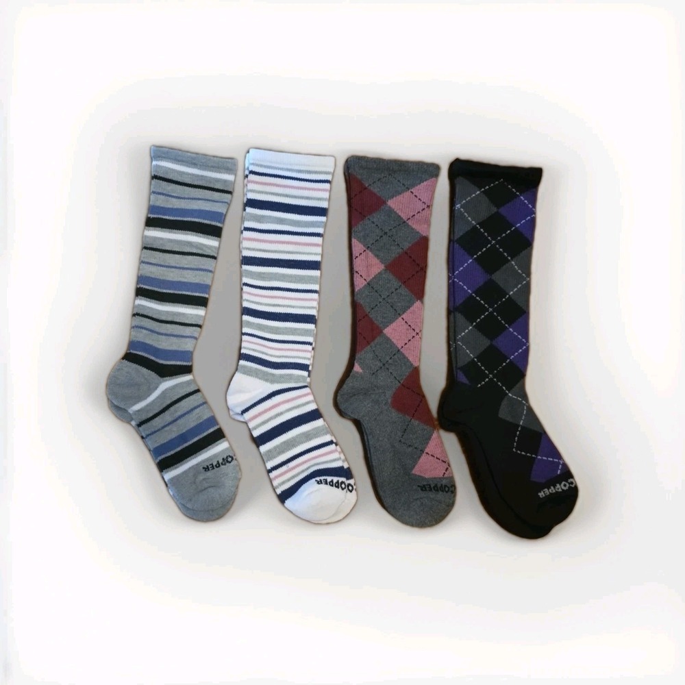 (4 PAIR)TOMMIE COPPER Womens Compression OTC Socks Stripe/ Argyle Med